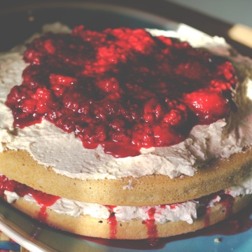 Vegan Cardamon Cake with Brown Sugar Ermine Frosting and Fresh Raspberries on Mere Living Food Blog
